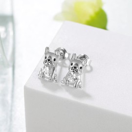 French Bulldog Earrings 925 Sterling Silver Cute Dog Stud Earrings Animal Jewelry Gifts for Women