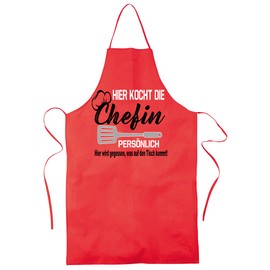 Blickfang Funny Kitchen Apron for Women | HERER KOCHT DIE CHEFIN | Cooking Apron, Bib Apron, BBQ Apron, Party Apron | Gift / Birthday / Apron, red