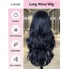 topshe Long Black Wavy Wig With Bangs for Women 26