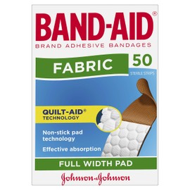 Band-Aid Fabric Strips 50 Pack |Non-stick pad technology| Greater Coverage|Extra Flexible