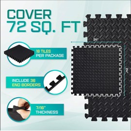 Yes4All Interlocking Foam Tiles, Non-Slip Foam Floor Tiles for Home Gym- Black,18 Tiles 24"x 24"x 7/16" Cover 72 Sqft