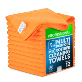 MW Pro Microfiber Cleaning Cloth | Orange | 12 Pack | 16” x 16” | All Purpose Microfiber Towels - Clean, Dust, Polish, Scrub, Absorbent