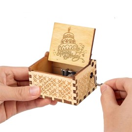 Muzero Happy Birthday Music Box Gift, Bday Gift for Daughter Son Wife Husband Boyfriend Girlfriend Wood Hand Crank Musical Box Play Happy Birthday to You