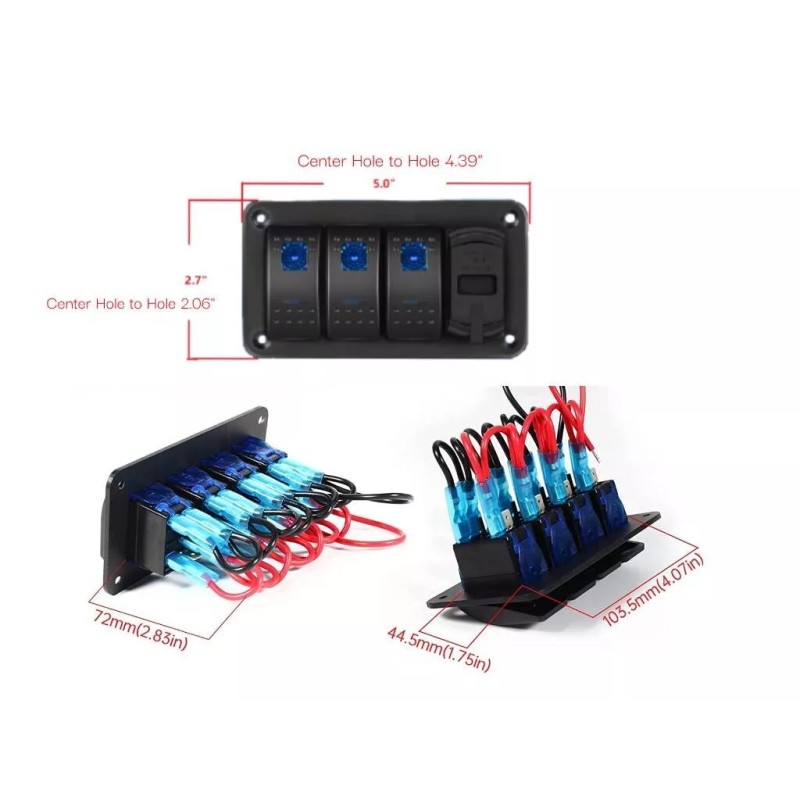 LLD_TK 3 Gang Toggle Rocker Green LED Switch Panel USB