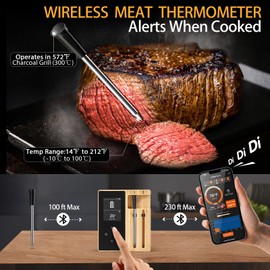 Wireless Meat Thermometer for Grilling and Smoking, Oven Digital Thermometer Instant Read Thermometer for Kitchen Outdoor Cooking Grill, Smoker (2 Probe-Touch Relay)