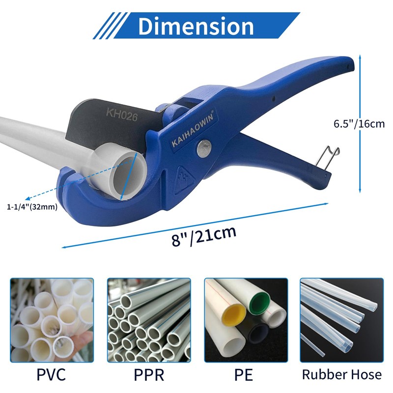 KAIHAOWIN PVC Pipe Cutter-1-1/2" PEX PPR Plastic Rubber Hoses Tubing