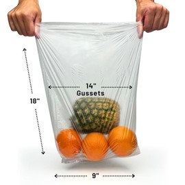 Clear Plastic Food Bags On a Roll - 250 Pack, 9 x 14 x 18", Fruit Vegetable Nuts Sandwich Storage, Freezer Bag, Disposable Reusable