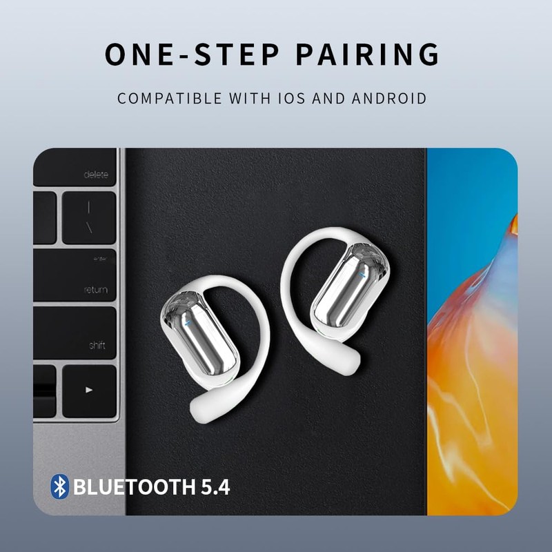 Open Ear Headphones, Bluetooth 5.4 Earphones, Open Ear Earbuds with