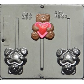 Bear with Heart Lollipop Chocolate Candy Mold Valentines Day 3021
