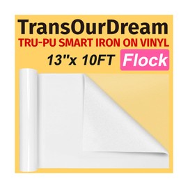 TransOurDream Flock Smart Iron On Vinyl for Maker 3, AIR 2, Explore 3, Cameo, 13in x10ft White Flock Heat Transfer Vinyl Roll for T-Shirts, Easy to Cut, Easy to Weed, Velvet Flock HTV, Matless Cutting