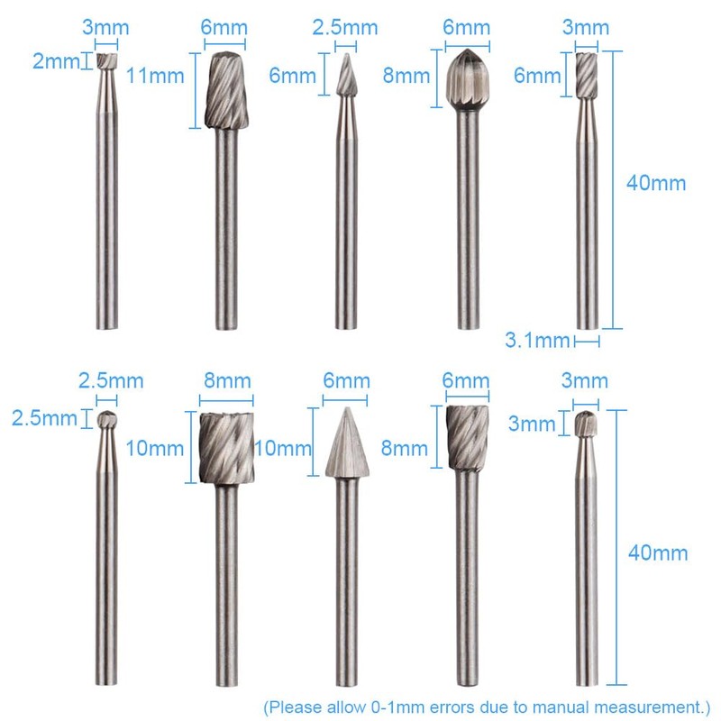 Wolfride 20Pcs Rotary Tool Router Bits 1/8" Shank Rotary Bits