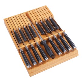 Utoplike In-drawer Knife Block Bamboo Kitchen Knife Drawer Organizer,Large handle Steak knife Holder without Knives, fit for 16 knives and 1 Sharpening Steel
