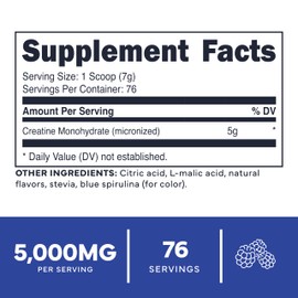 Type Zero Creatine Monohydrate Powder 500 Grams, Blue Raspberry Flavor - Gluten-Free