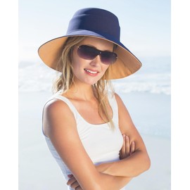 ASSQI Womens Bucket Cord Sun Summer Beach Hat Wide Brim for Women Foldable Floppy Brim Sun Hat Blue