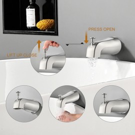 Gold Hao The Bathroom Universal Slip-On Tub Spout with Diverter - 5" Bath Tub Faucet with Diverter, Easy to Install & Save Water Leaks in Minutes, Fit 5/8" Copper Pipe (Brushed Nickel)