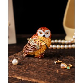NIODAY Hand Painted Trinket Box Enamel Vintage Jewelry Box Hinged Metal Jewelry Organizer Decorative Treasure Box Unique Gifts Female Owl