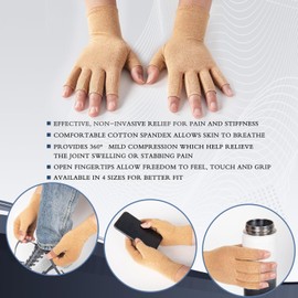 HENOTIC 2 Pairs Arthritis Compression Gloves for Women Men, Fingerless Breathable & Moisture Wicking Compression Gloves for Relieving Carpal Tunnel Aches, Rheumatoid Pains, Joint Swell Nude M