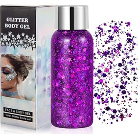 Glitter Face Gel, Mermaid Sequins Glitter Body Gel, Festival Glitter Face Gel, Eyeshadow Face Glitter Makeup for Festival Music Festival Party Masquerade Body/Face/Hair/Lips/Nail (Purple)