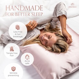 ENVISKIN 100% Mulberry Silk Pillowcase Infused with Silver Ions - Pure 30 Momme Grade 6A Fibers for Beautiful Skin and Hair - Cooling Pillow Case Protector with Zipper (Standard) Gold Color