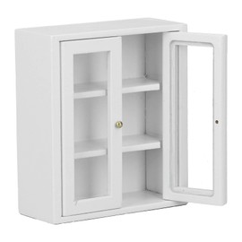 Luqeeg Dollhouse Furniture, 1:12 Scale Dollhouse Wall Cabinet, Pretend Play Toy Miniature Kitchen Accessories Wooden Cupboard Bookcase Display Shelf for Dollhouse Accessories Furniture (White)