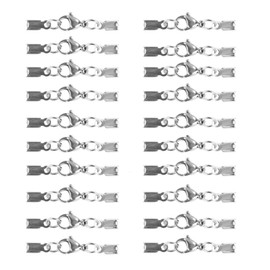 Symphonyw Lobster Claw Clasps with Cord Ends, 20pcs Stainless Steel Lobster Claw Clasps Buckle Hook Fastener for Bracelets Necklaces Jewelry Making