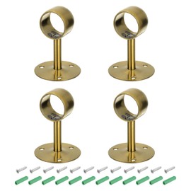 sourcing map 4 Pcs 1.5 Inch Curtain Rod Holder, Ceiling Mount Pipe Flange Socket, Stainless Steel Closet Rod Bracket with Screws, Gold