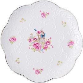YBK Tech Bone China Dessert Plate Ceramic Plate for Breakfast Afternoon Tea- Pink Roses (6-inch)
