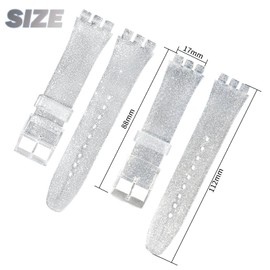 GREENOLIVE Silicone Rubber Watch Strap/Watch Band Replacement for Swatch (17mm 19mm 20mm) (17mm, Sparkle Silver)