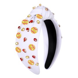 ZITULRY Knotted Headbands for Women Basketball Football Baseball Printed Wide Top Knot Headband Sport Hairband Party Game Hair Accessories Funny Gifts for Women Girls, White