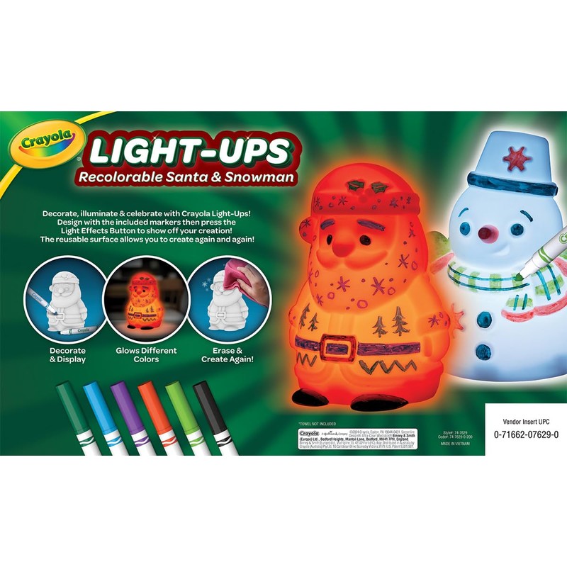 Crayola Light Ups Santa and Snowman Bundle, Recolorable Light Up