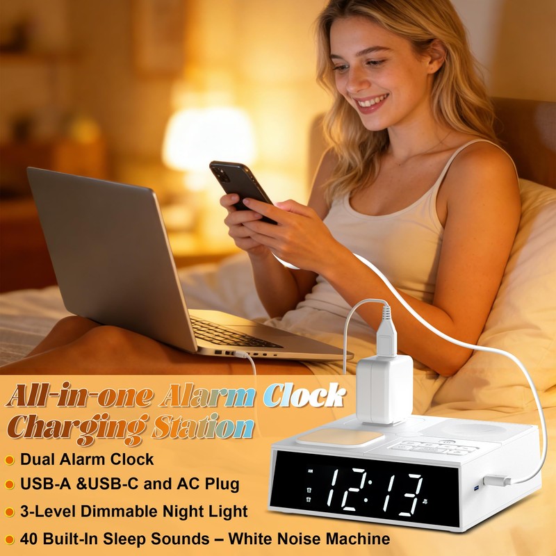 Multi-Functional Sleep Sound Machine with Clock, 41 Built-in Soothing White