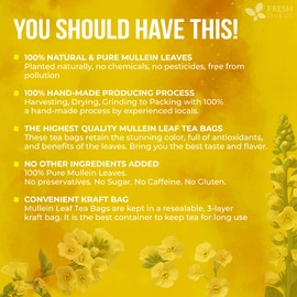 FreshDrinkUS, Premium 40 Mullein Leaf Tea Bags For Lung, 100% Natural & Pure from Mullein Leaves. Loose Leaf Mullein Herbal Tea. Made with Natural Material Tea Bags. No Sugar, No Caffeine, No Gluten, Vegan.