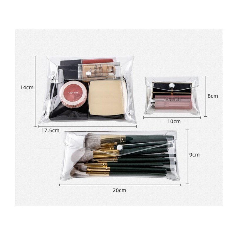 Natiform 3Pcs Pvc Clear Button Case Pencil Bag Toiletry Pen,