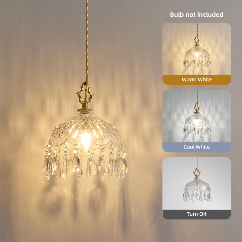 Mini Vintage Crystal Pendant Light - Brass Gold Clear Glass,