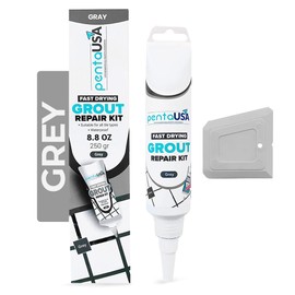 PentaUSA Tile Grout Repair Kit - Grey Grout Filler, Triple Protection, Fast Drying Formula Restores and Renews Joint Lines with Grout Float (Grey, 8.8oz / 250gr)
