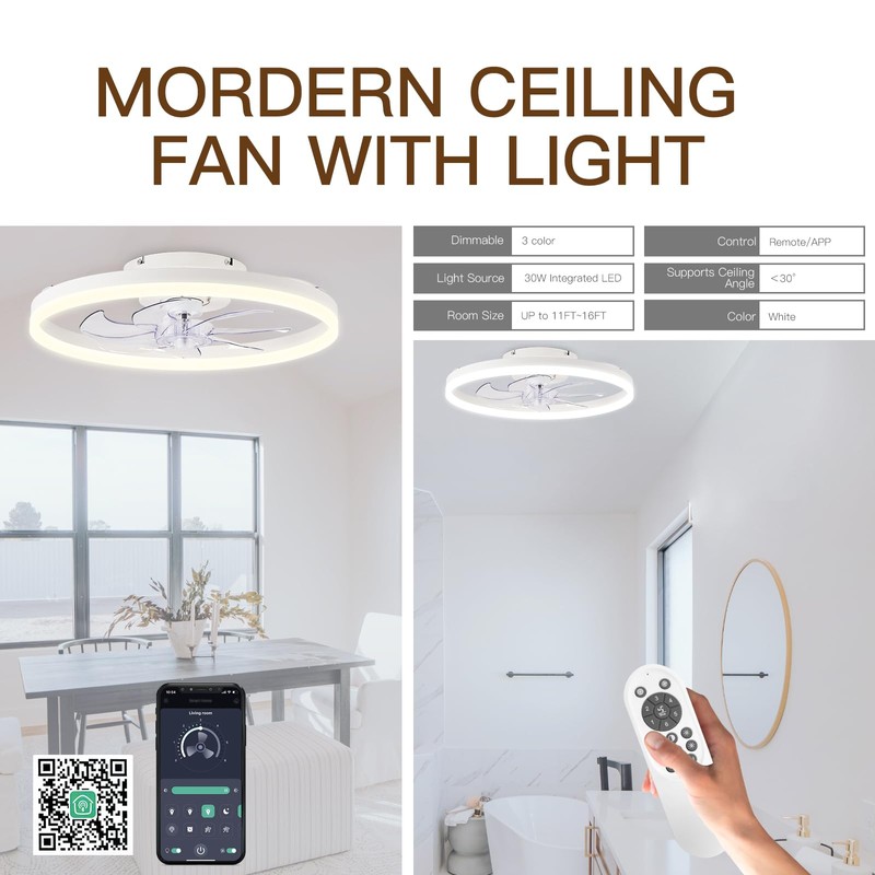 STERREN Ceiling Fans with Lights,20" Low Profile Ceiling Fan with