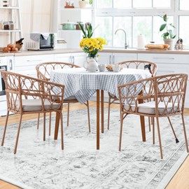 Area Rug 5x7, Washable Rug for Living Room, Large Area Rugs for Bedroom, Vintage Rug 8x10 for Dining Room, Non Slip Soft Low Pile Indoor Carpet for Kitchen, Dining Room, Office, Farmhouse, Light Grey