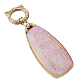 ontto Tie-dye TPU Car Key Fob Cover fit for Ford Transit Custom Mondeo Fiesta Kuga ST Line MK3 Focus 3 Station Wagon Ecosport Key Case shell Keyring keychain key Holder bag accessories Pink A