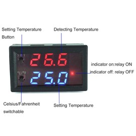 Temperature Controller -50 to 110 Celsius (-58 to 230 F) DC 12V Programmable Heating/Cooling Thermostat Control Switch Module NTC Waterproof Sensor Probe Dual Color LED Display Monitor