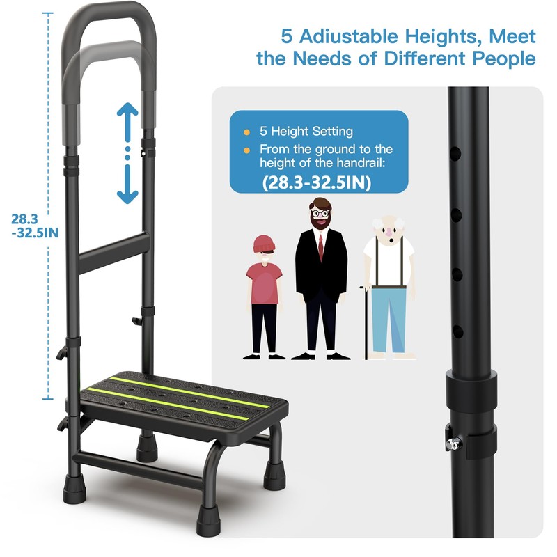 Packve Step Stool with Handle for Elderly Adults, Adjustable Handrail