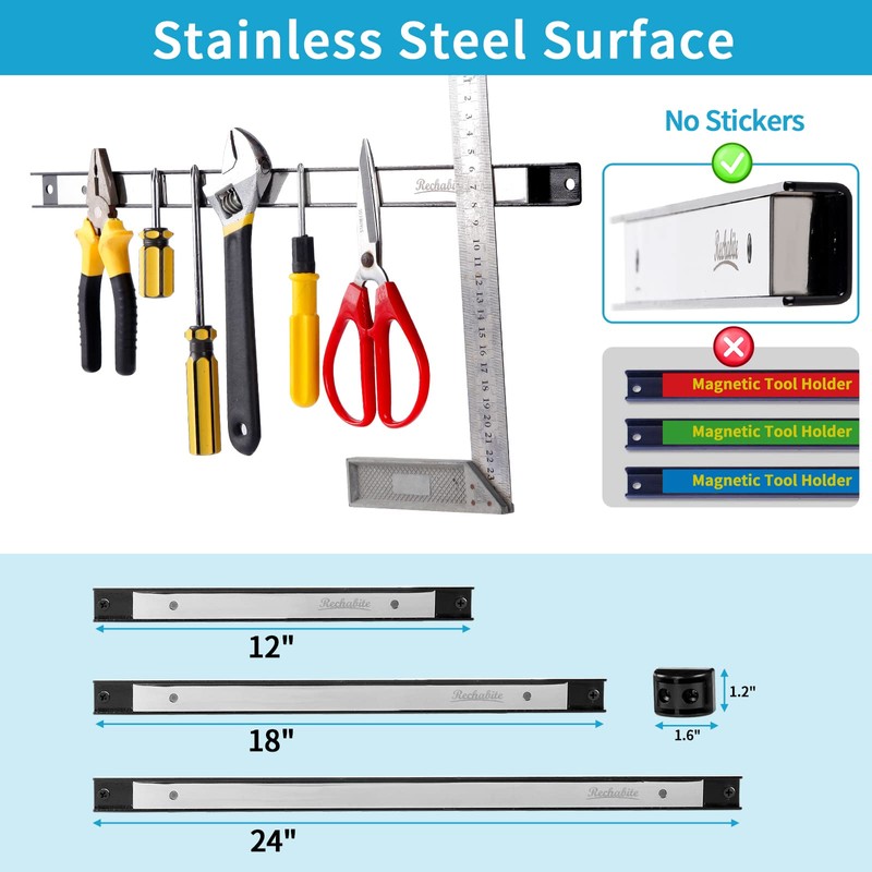 Rechabite 4 Pieces 24" Magnetic Tool Holder Strip, Stainless Steel