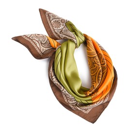 FULEI Silk Feel Green Scarf for Women 70cm Square Head Bandana Fashion Ladies Scarves Wraps