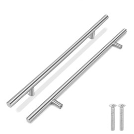Flexzion 1 Pack Kitchen Cabinet Handles Silver Drawer Pulls 14 inch, 8.7 inch Hole Center, Stainless Steel T Bar with Satin Brushed Nickel, Hardware for Kitchen Cupboard Door Bathroom Furniture