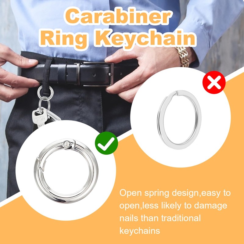 Mabor 12Pcs Metal Spring O Rings Round Carabiner Keyring, Snap