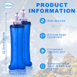 VIKSAUN 1 Pcs Soft Flask 250ml, TPU Foldable Running Water Bottles, Soft Collapsible Water Bottle， Collapsible Drinking Flask for Hydration Pack for Running Hiking Cycling Marathon Climbing (1)
