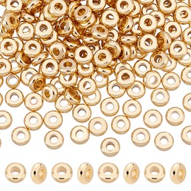 UNICRAFTALE Approximately 200pcs Rondelle Beads Diameter 4mm Flat Round Beads Stainless Steel Beads Spacer Beads Real 18k Gold Plated Metal Beads Metal Beads Beads Parts for Bracelet Necklace