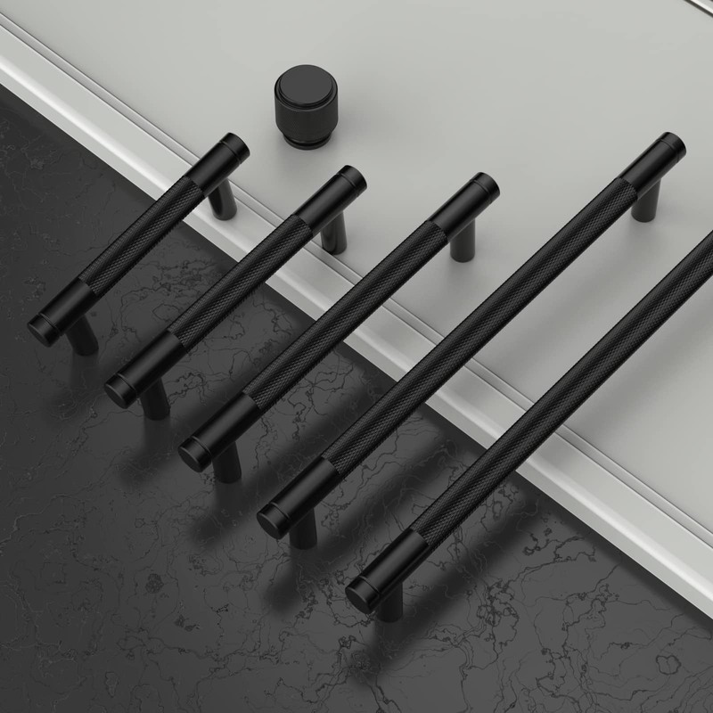 Amerdeco 10 Pack Matte Black Knurled Cabinet Pulls 128mm Hole