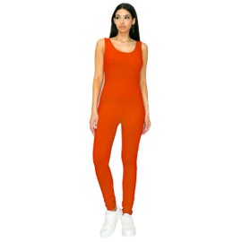 Cemi Ceri Women's Cotton Stretch One Piece Bodysuit Catsuit, Orange, Medium