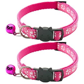 Hepplly 2-Pack Cat Collars Quick Release Reflective Kitten Collar with Bell (Dark Pink)