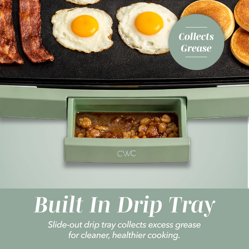 COOK WITH COLOR Electric Griddle 1200W, Nonstick Surface for Pancakes,